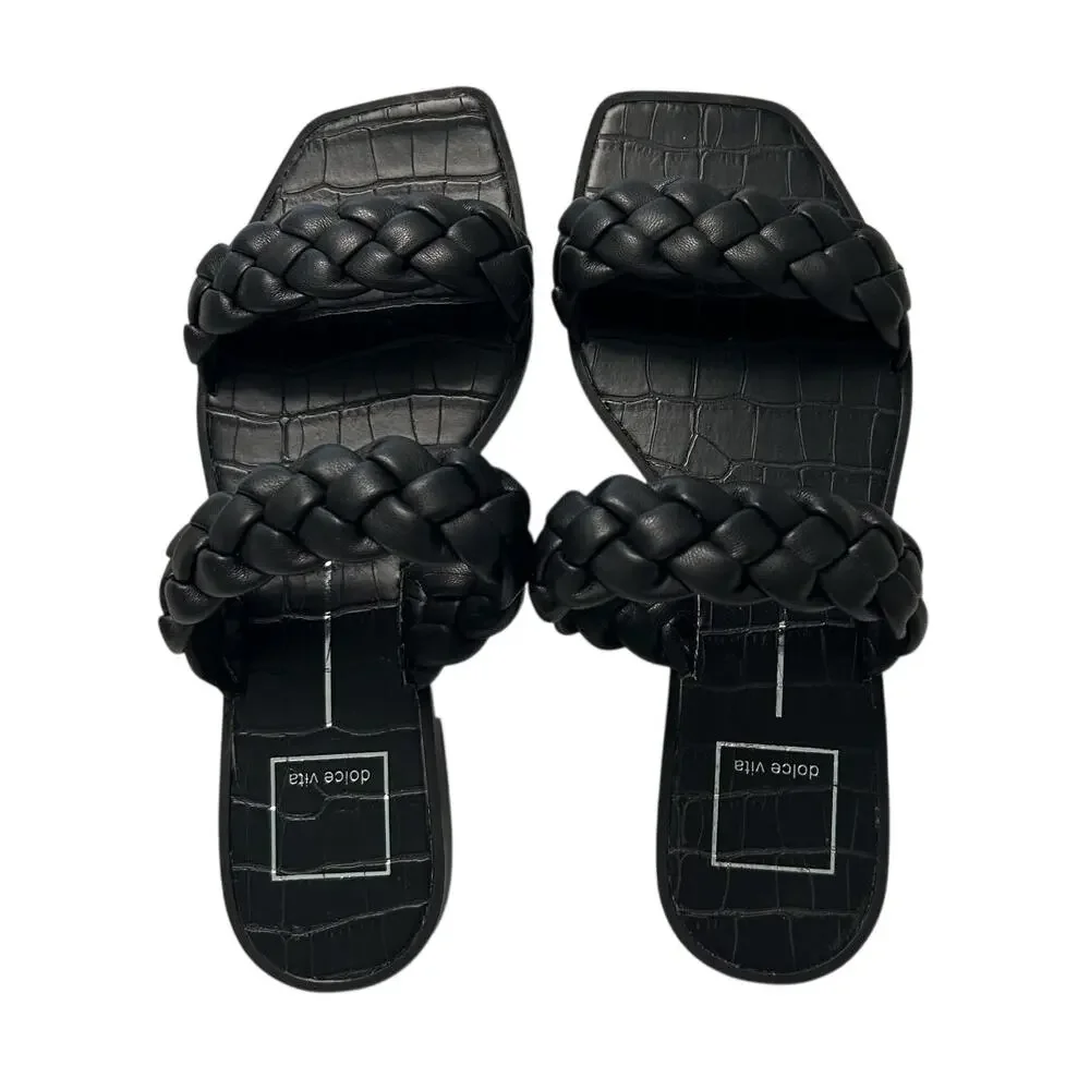 NEW Dolce Vita Indy Braid Straps Square Toe Croc-Embossed Footbed Black Sandal-6